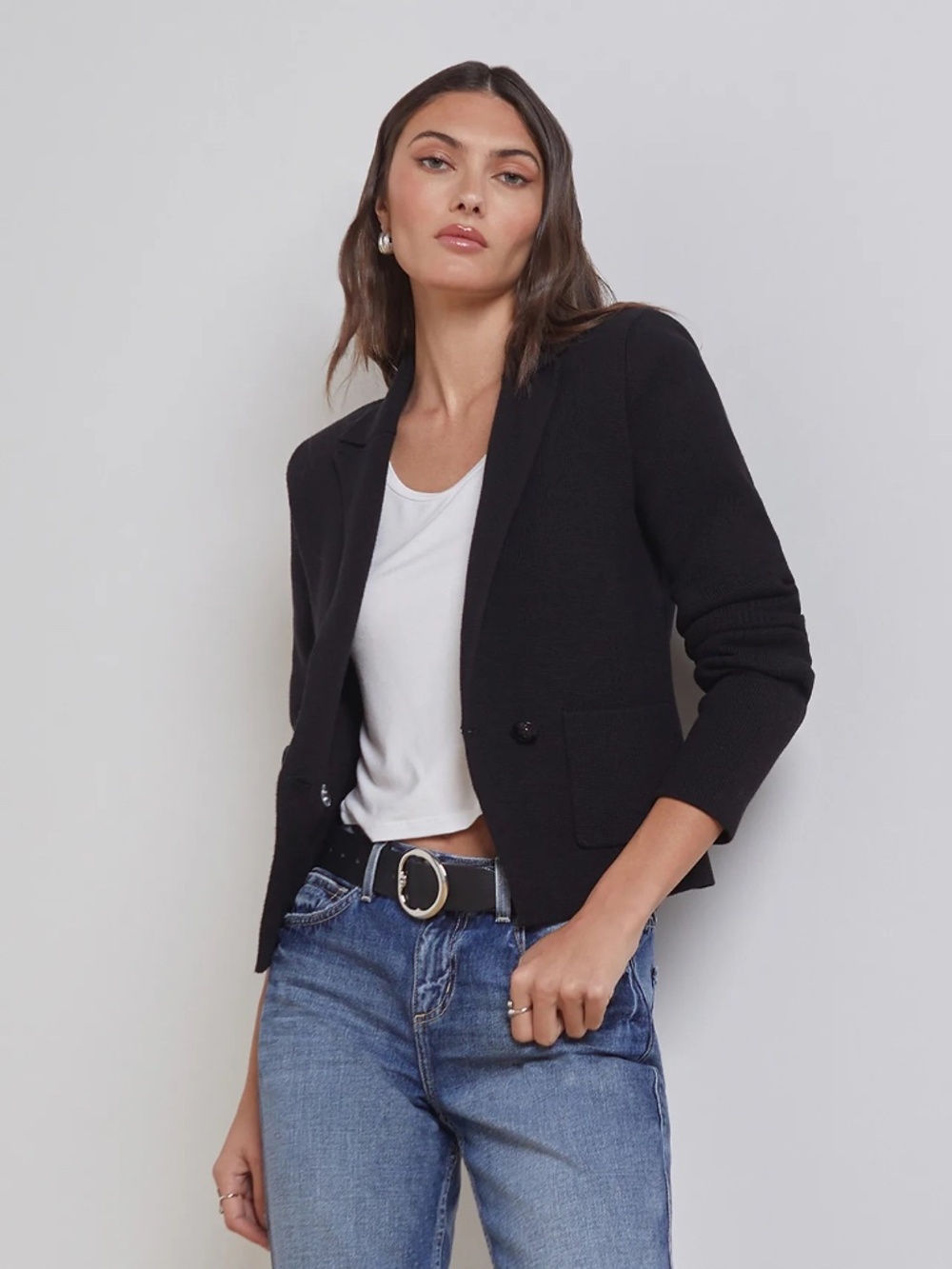L'Agence Sofia Black Knit Blazer Size XS NWT